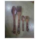Group of wood fork and spoons sets. They measure