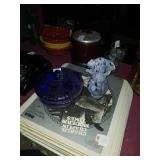 Blue glass candy dish and vase