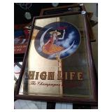 Miller High Life advertising mirror.
Approx.