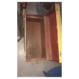 Metal tool box, tool tote and bucket of misc
