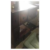 Federal desk, one leg broken, has glass piece  on