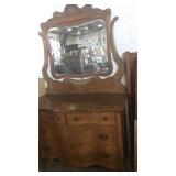 Solid wood serpentine dresser with mirror, key is