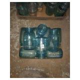 Group of blue glass jars