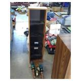 Home decor grouping. 
Wood shelf, and a pair of