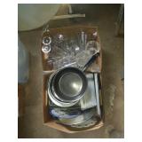 Group of glasses and casserole dishes and pots