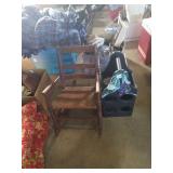 2 wine racks and 1 wood childs rocker
