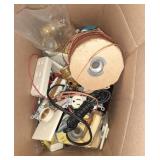 Box of electrical items , wire, sockets, lamp