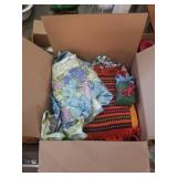 Boxes of vintage sheets and box full of bags