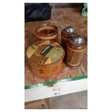 Group of little wooden decor. Including wood salt