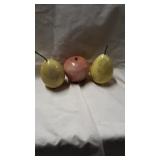 Group of stone paperweight fruit. Apple is 2"