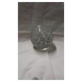 Bubbled round glass paperweight. 3" tall.
