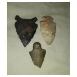 Indian Arrow Heads Artifacts x3