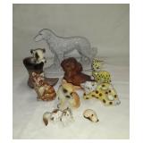 Group of 9 Dogs  & Cats ceramics largest one is