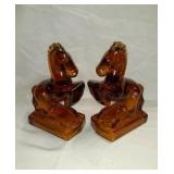 2 Amber Colored Glass Horses 8" tall could be