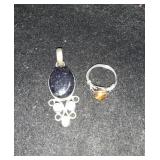 Silver Pendant possible Druzy Quartz & Tiger Eye