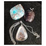 3 Stone Pendants one with Chain. Casper marked