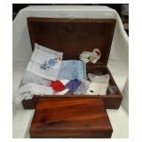 Group of 4. 2 Wood boxes . 1 with Vintage Hankies