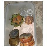 Small Tote w/lid full of goodies, Bunny, dog,