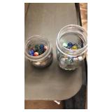 2 jars of Marbles. Ball ideal half pint & golden