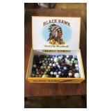 Black Hawk Cigar box of assorted marbles