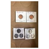 2 blank cent coins & 6 steel pennies