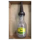Modern glass oil quart bottle John Deere
