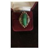 Sterling ring green stone signed size 7.5