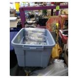 Small tote w/lid containing 7 bags of modern