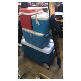 Cooler with wheels and three small coolers