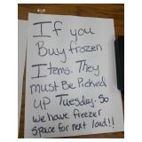 Terms for bidding on food/frozen items