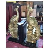 Peacock bookends on black base peacocks gold