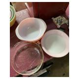 Two Pyrex pipe plates and one casserole dish 2qt