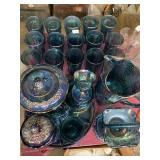 Large A lot of blue carnival glass water glasses