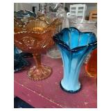 Carnival Glass and blue fluted Vase