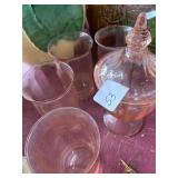 Pink sugar bowl and juice glasses