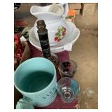 Pitcher and bowl set with strawberries on front