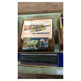 Flat of 3 train cars and accessories with boxes