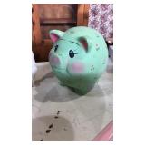 Enesco green piggy bank 9 inches tall x 10 x 7.5