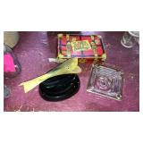 Old Lotto game and 2 ashtrays