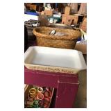 Assorted flatware and Pyrex 1.5 qt dish