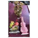 3 pc decor. Clay signed bunny 7.75 inches tall x