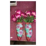 2 wall pockets with fake flowers marked Japan.