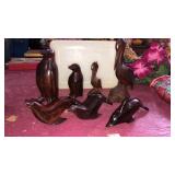 7 carved wood ocean animals in small plastic