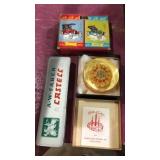 3 pc collectibles lot. Castell tin case of