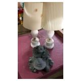 Pair of white hobnail lamps with plastic pleated