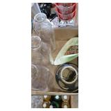 2 milk bottle and vintage pottery