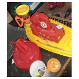 Group of four vintage toys a can with marbles  I