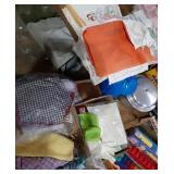 Large group of vintage Linens aprons doilies and