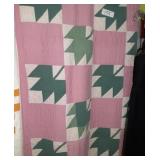 Pink and green handmade quilt possibly twin or