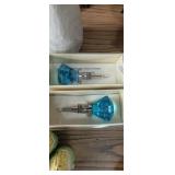 Pair of blue diamond wine stoppers. New